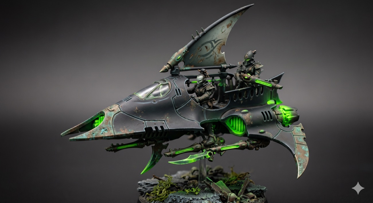Drukhari Venom in the verdigris and toxic green scheme